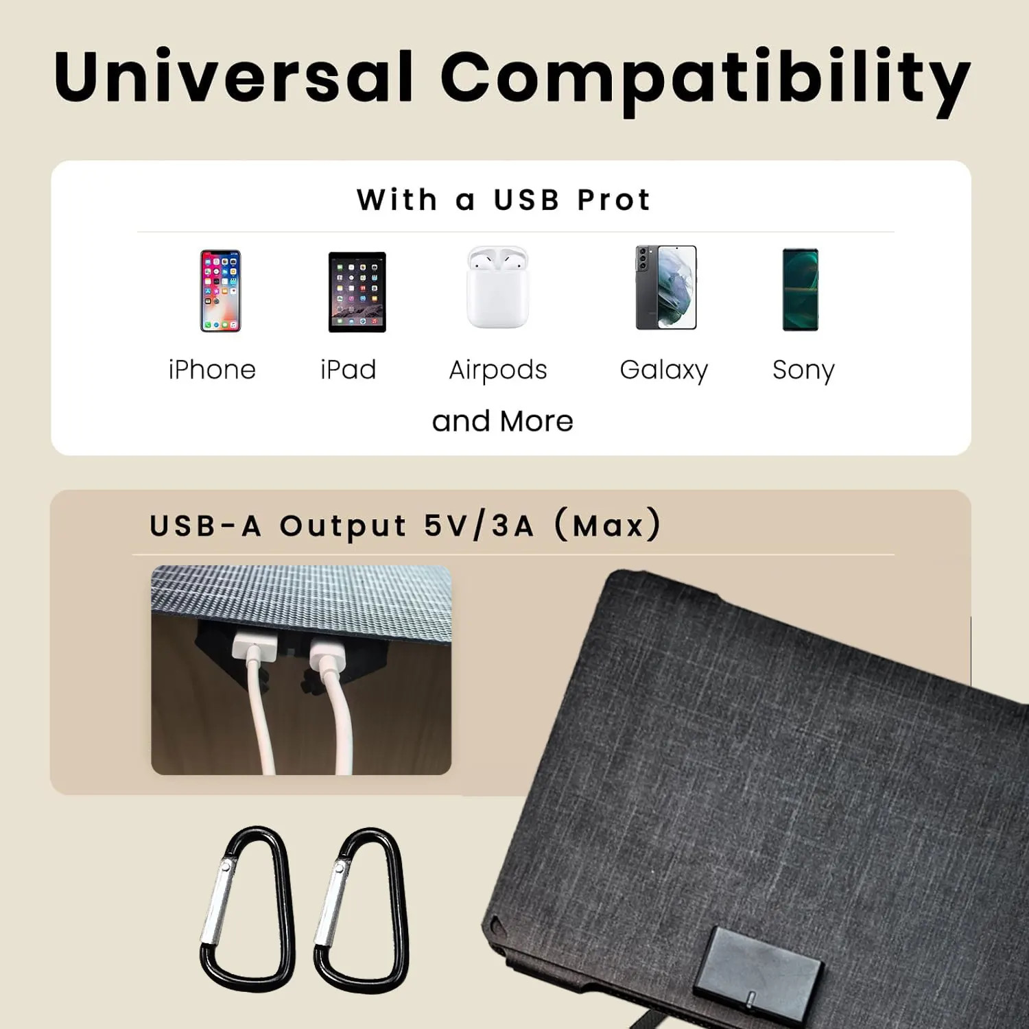 35W Portable Solar Panel with 1 USB Port 1 Type C Fast Charge ETFE Solar Panel