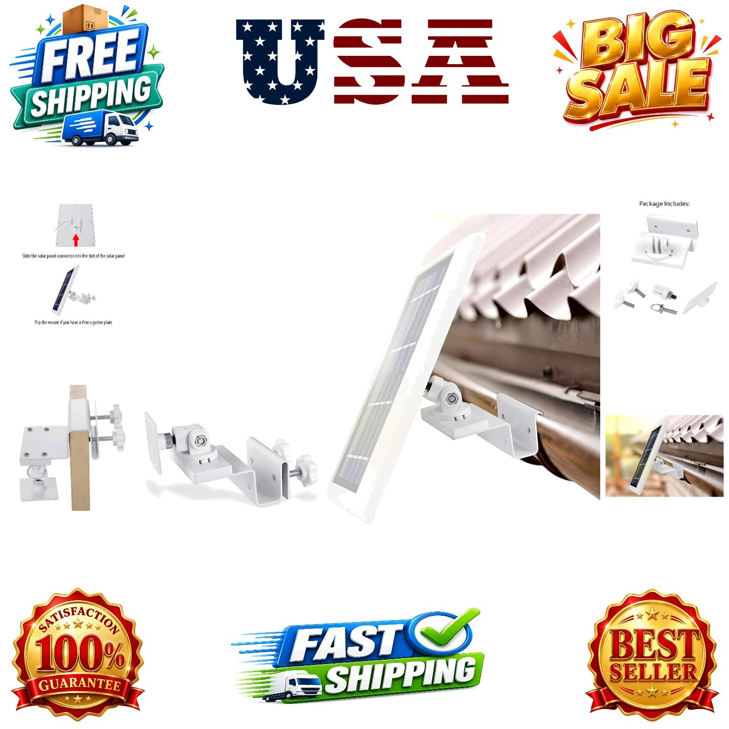 Gutter Mount for Solar Panel Compatible with Ring, Arlo, Blink, Reolink Cams …