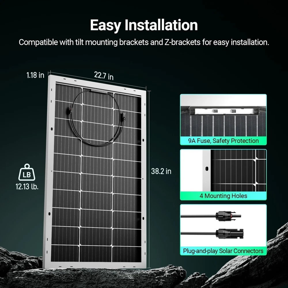 Bifacial 100 Watt 12V Solar Panel, 9BB Monocrystalline Solar Panels with 25% …