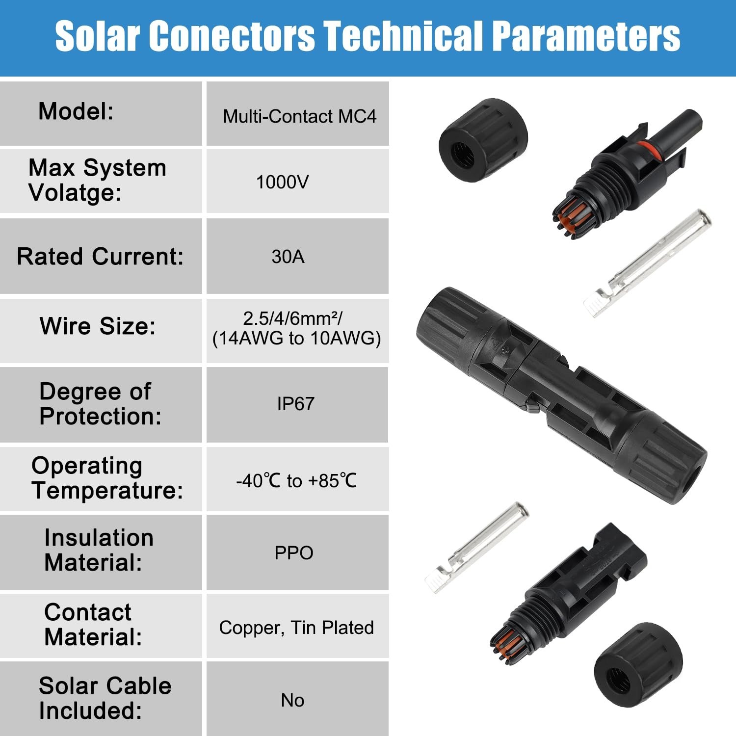 MC4 Solar Connector Kit,10 Pairs MC4 Connectors, Solar Panel Connectors, 100…