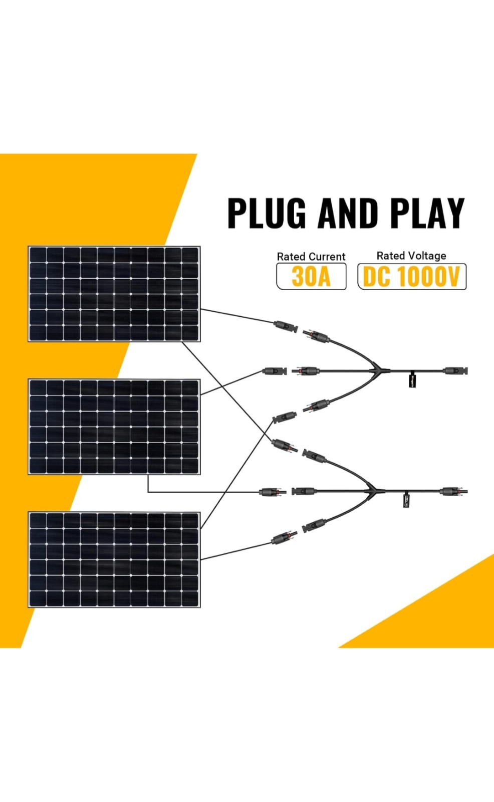 BougeRV 2pair Solar Y Branch Connectors Solar Panel Parallel Connectors 1 to 3
