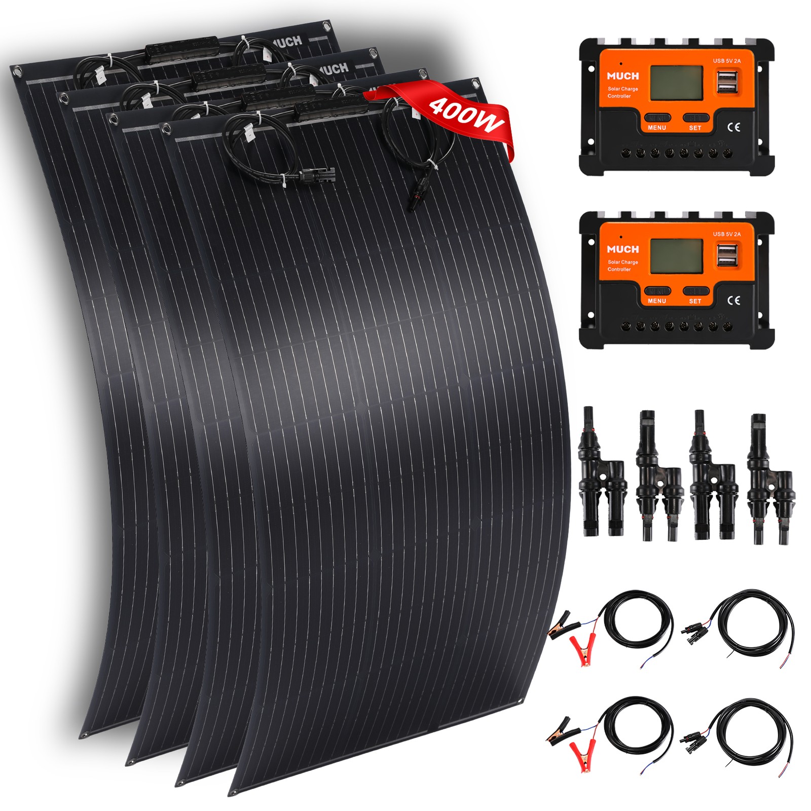 400W Mono Semi-flexible Solar Panel Kit For 12V/24V/48V Battery/RV/Car/Truck/Hom