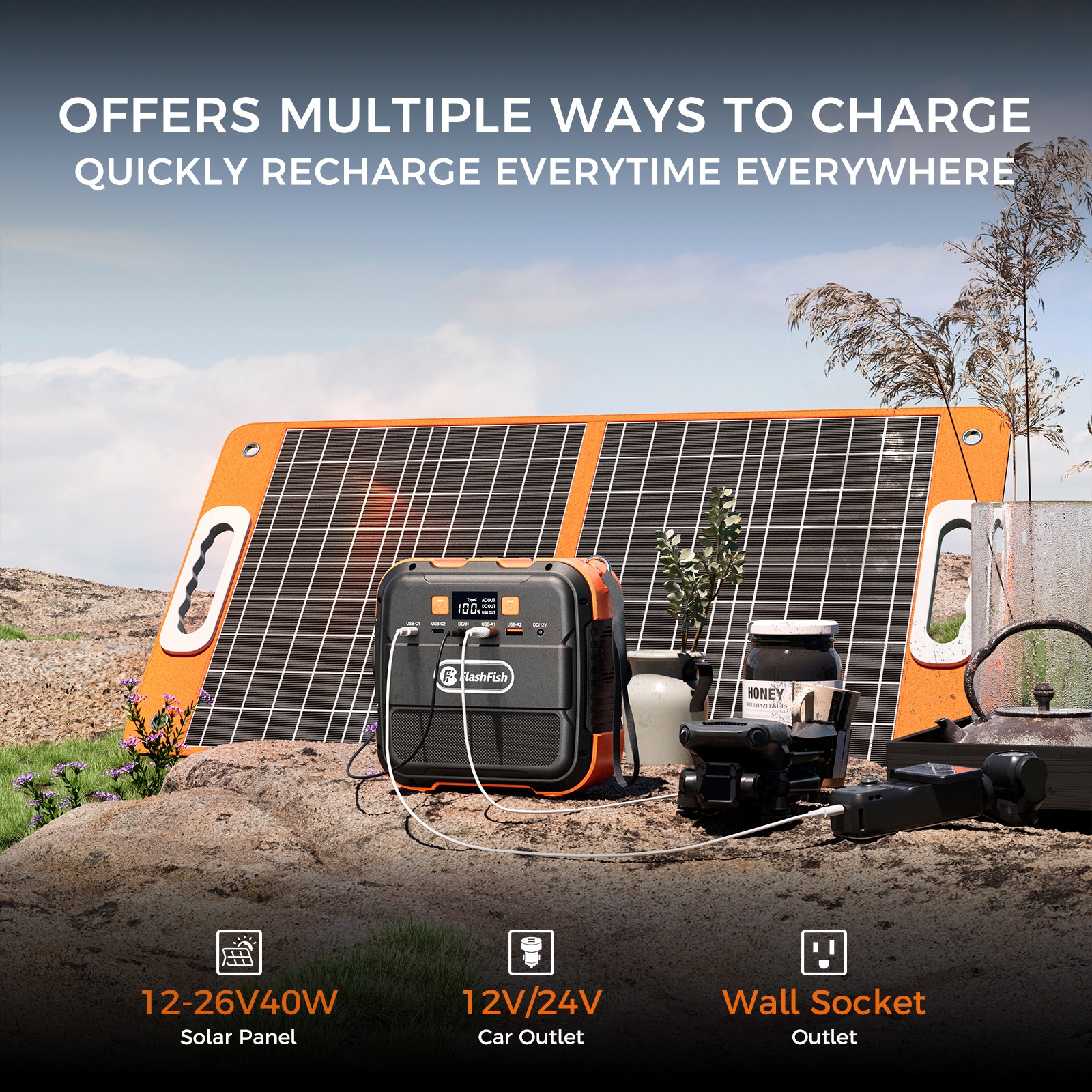 Flashfish 120W Portable Power Station Solar Generator Backup Battery RV Camping