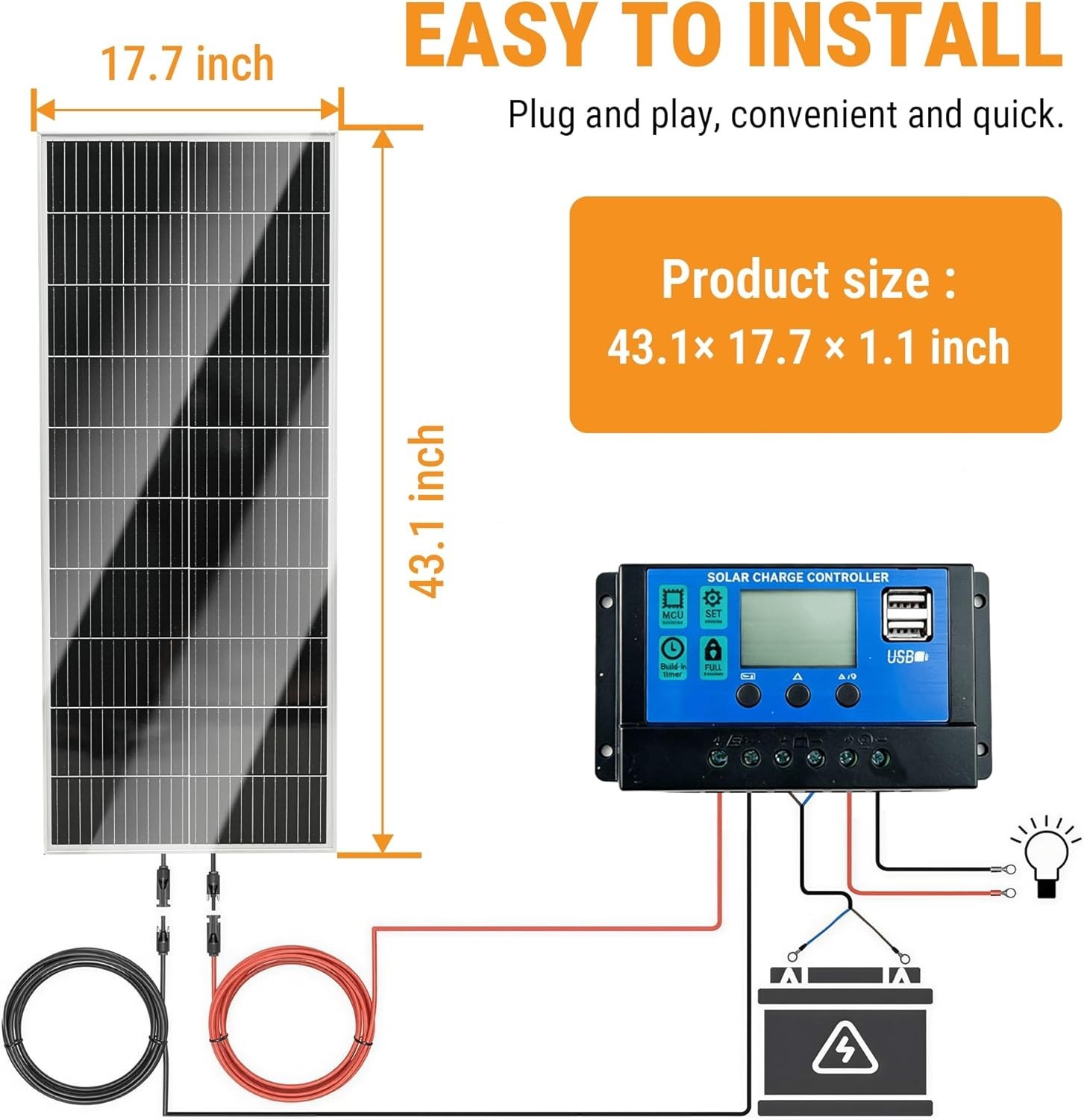 100W 12V Monocrystalline Solar Panel Kit w/ 20A PWM Charge Controller, Z Brac…