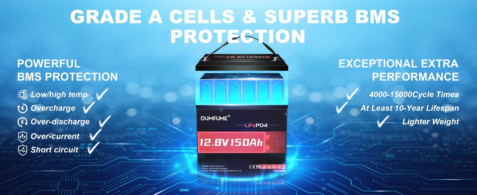 12V 150Ah Max LiFePO4 Lithium Battery 100A BMS Deep Cycle for RV Backup Power