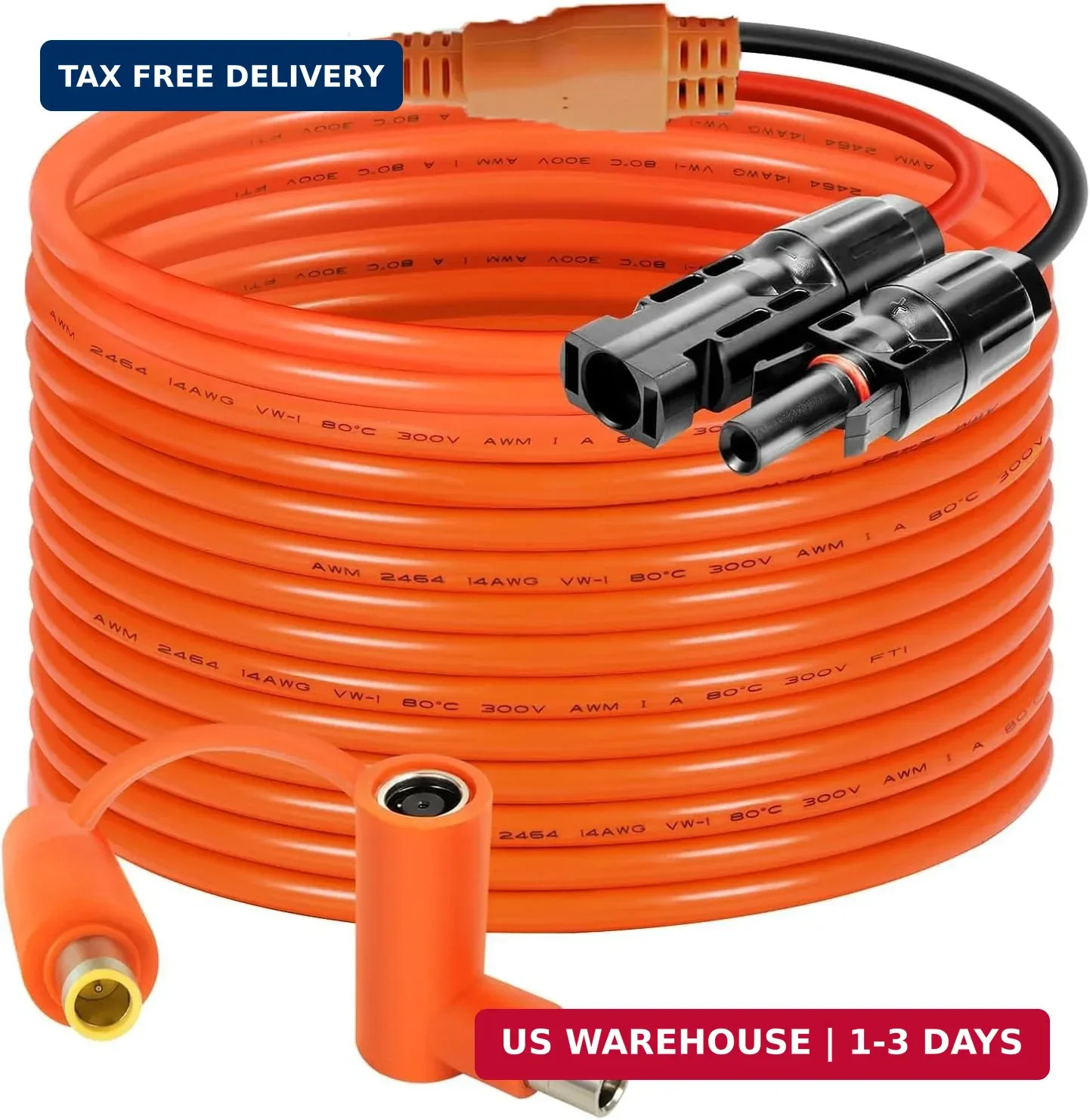 Solar Connector to DC 8mm Adapter Cable 25FT, 12AWG + 14AWG Tinned Copper Wire w