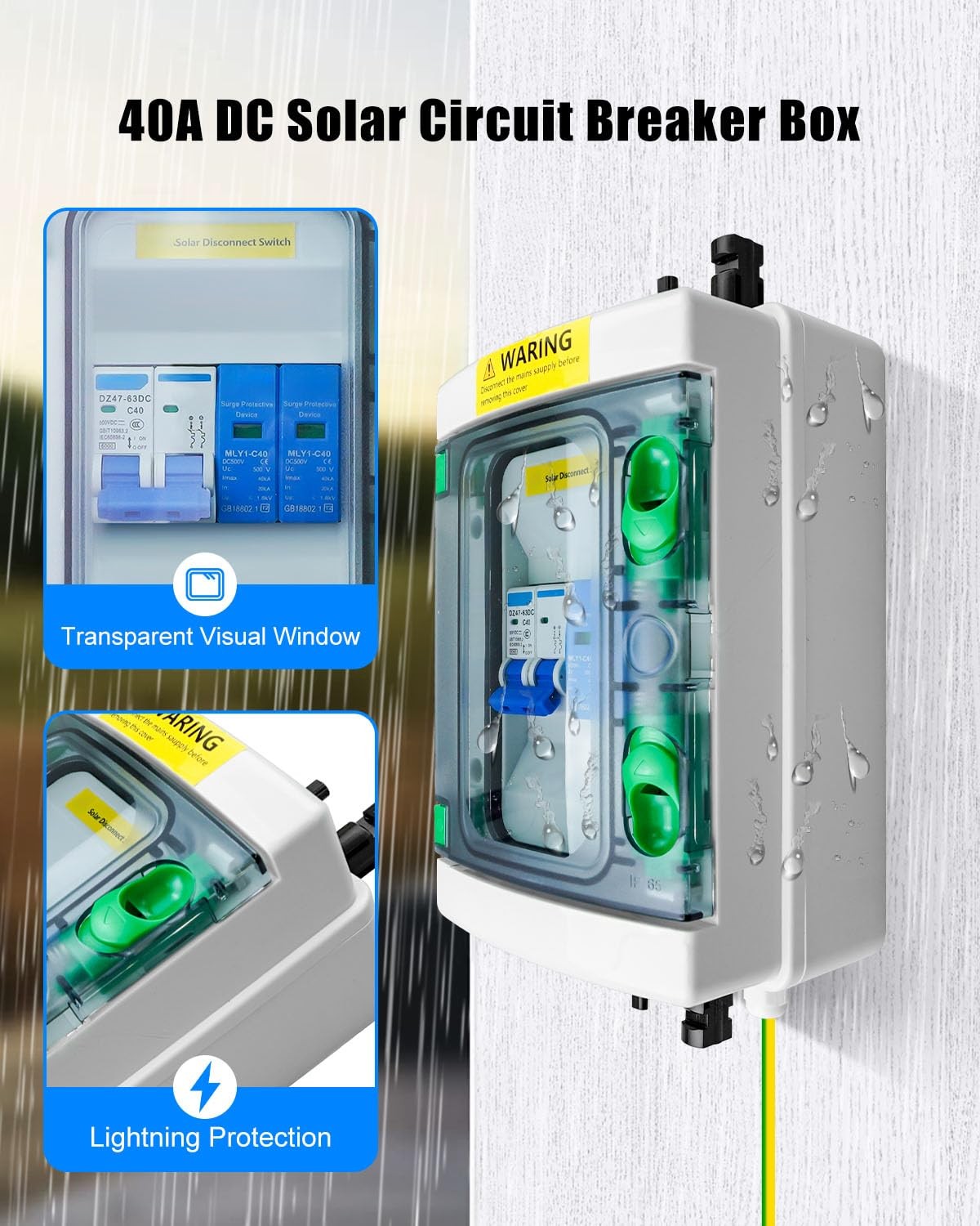 40A DC Solar Disconnect Switch – IP65 PV Circuit Breaker Box, 500V PV Disconn…