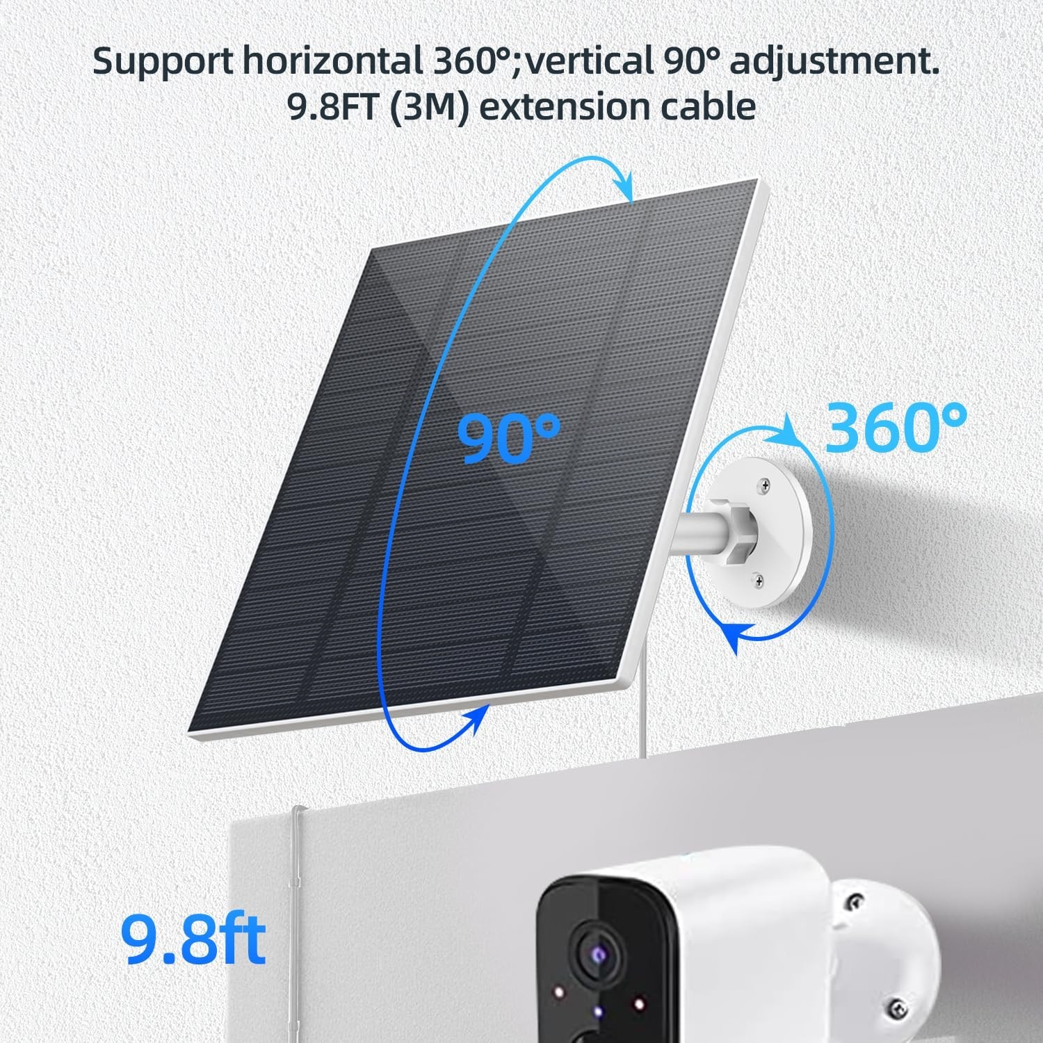 5W Solar Panel for Security Camera Wireless Outdoor USB-C Micro USB 9.8ft Cable