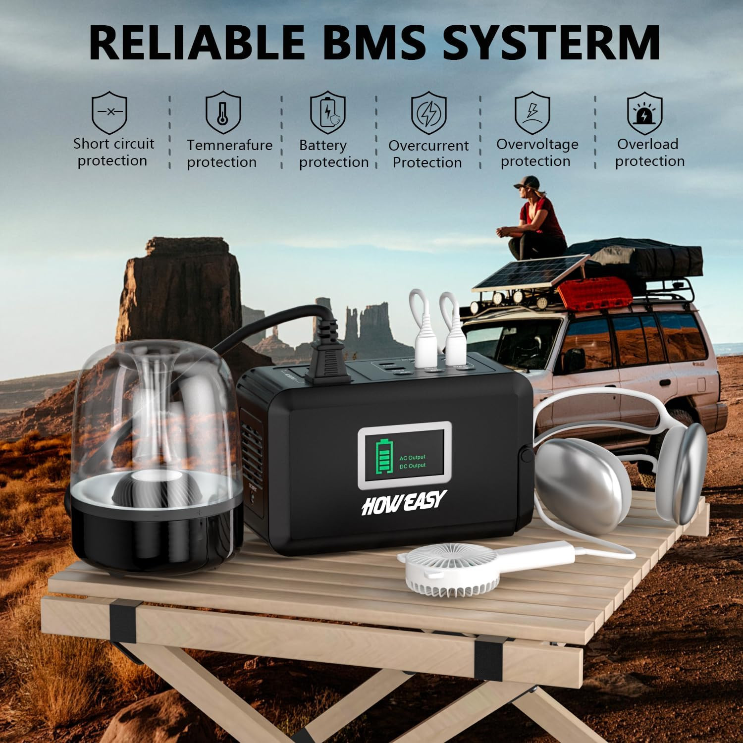 HOWEASY Portable Power Station120W(240W Peak), 24000mAh Camping Solar Generator,