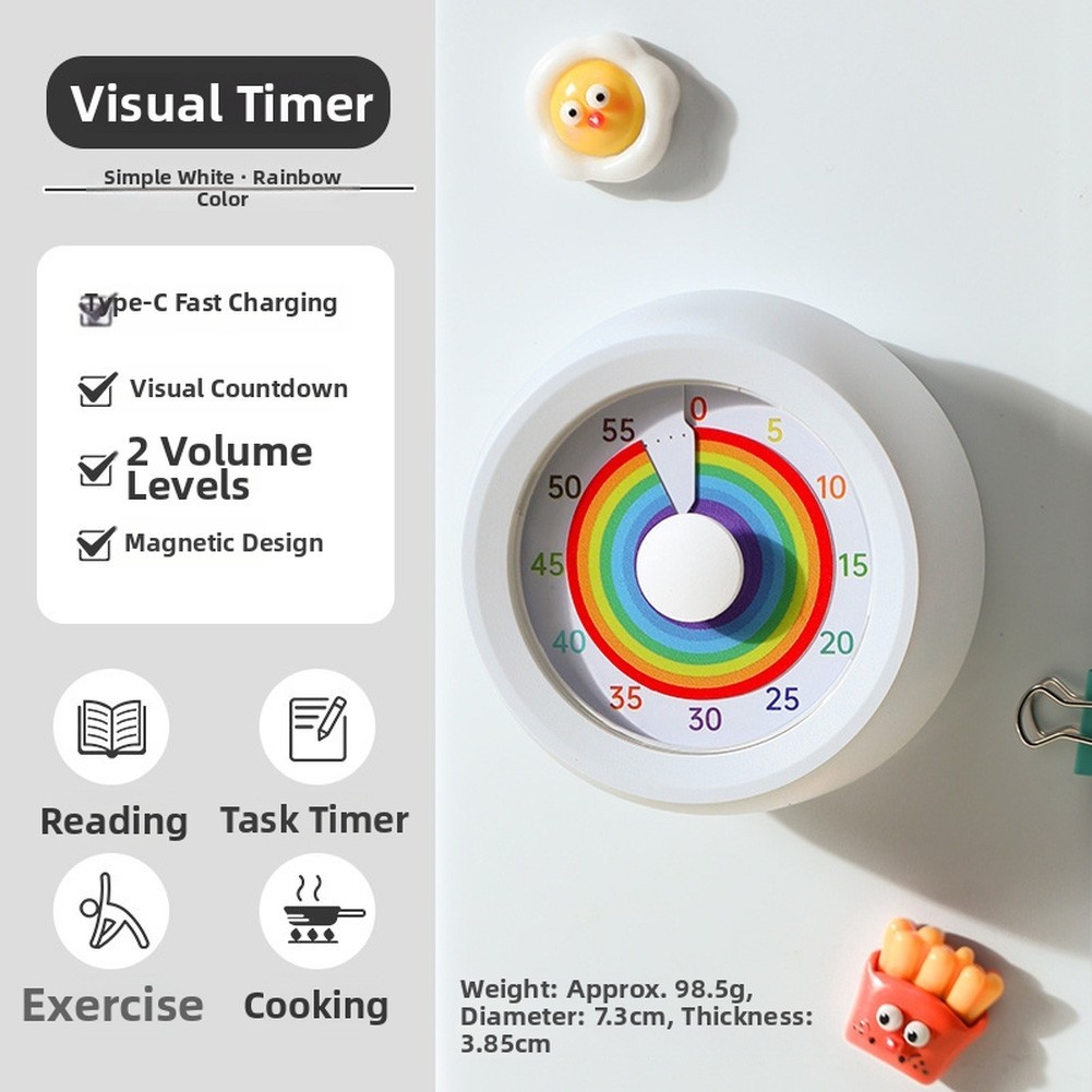 Type C Powered Visual Timer 60 Min Countdown for Kitchen Desk Study Environment