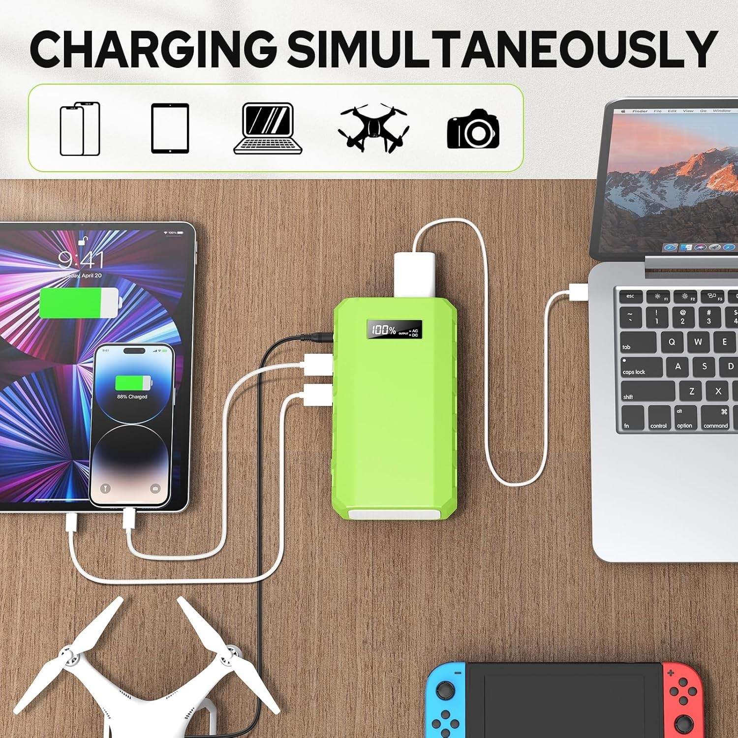 Portable Power Station 24000mAh 88.8Wh AC Outlet 65W 110V Fast Charge Backup