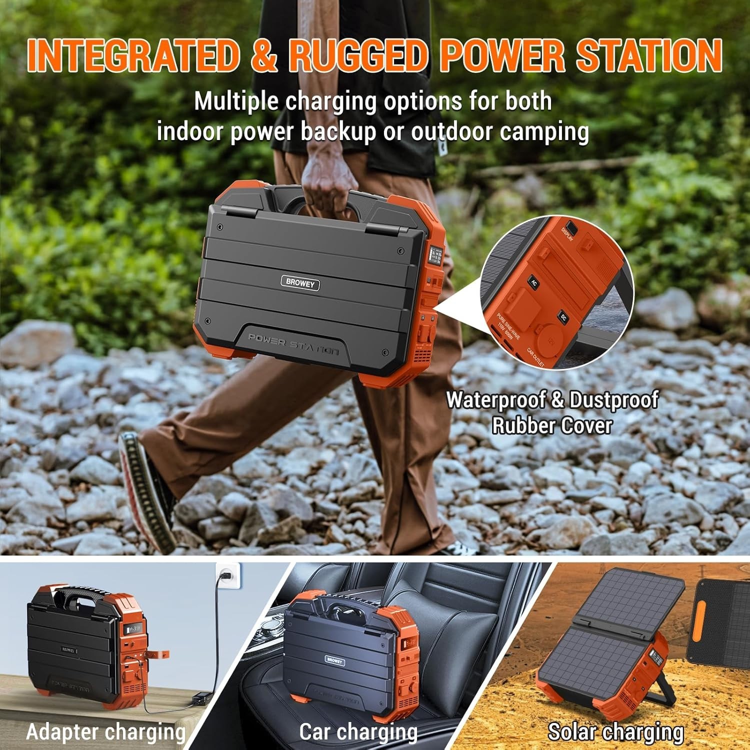 Portable Power Station 1000W with Built-in Solar Panel, 614WH/192000mAh LiFePO4