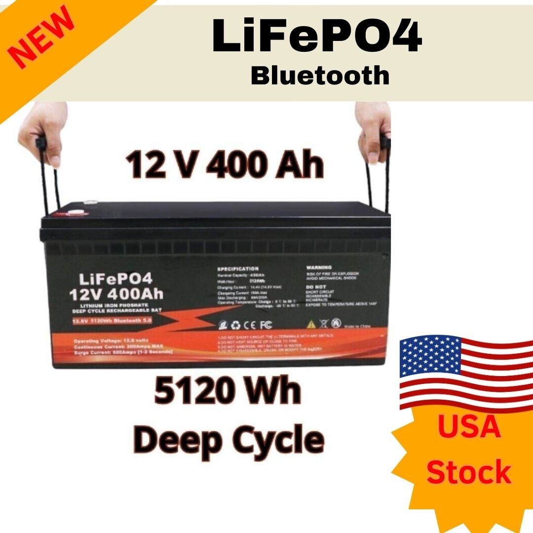 12V Lithium Battery, 12V LiFePO4 Battery, 400Ah, With Bluetooth. 5120WH.