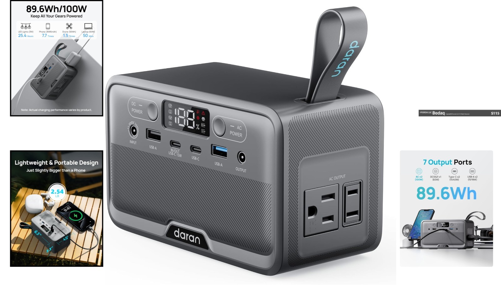 Compact Portable Power Station 89.6Wh LiFePO4 with 7 Outlets – Ideal for Camping