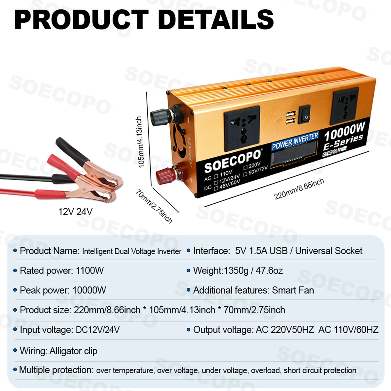 SOECOPO 10000W Solar System Kit,100A Controller, 12V DC to 110V/220V