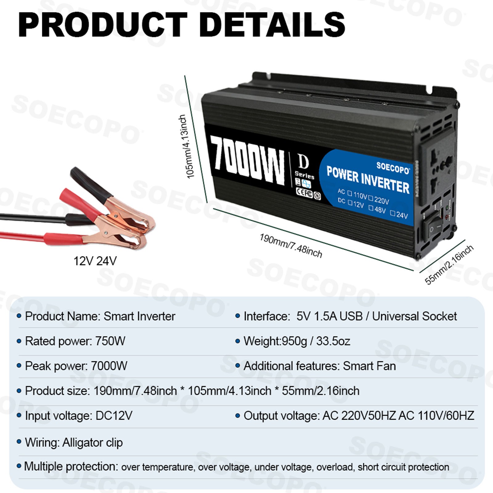 SOECOPO 7000W Peak Solar System Kit 2pcs Panel for Camping RV Home chargerGm
