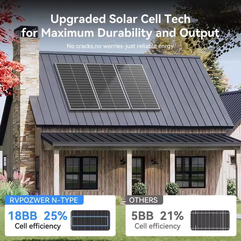 RVPOZWER 400W 12V Double Sided Solar Panels Monocrystalline 18BB Cells