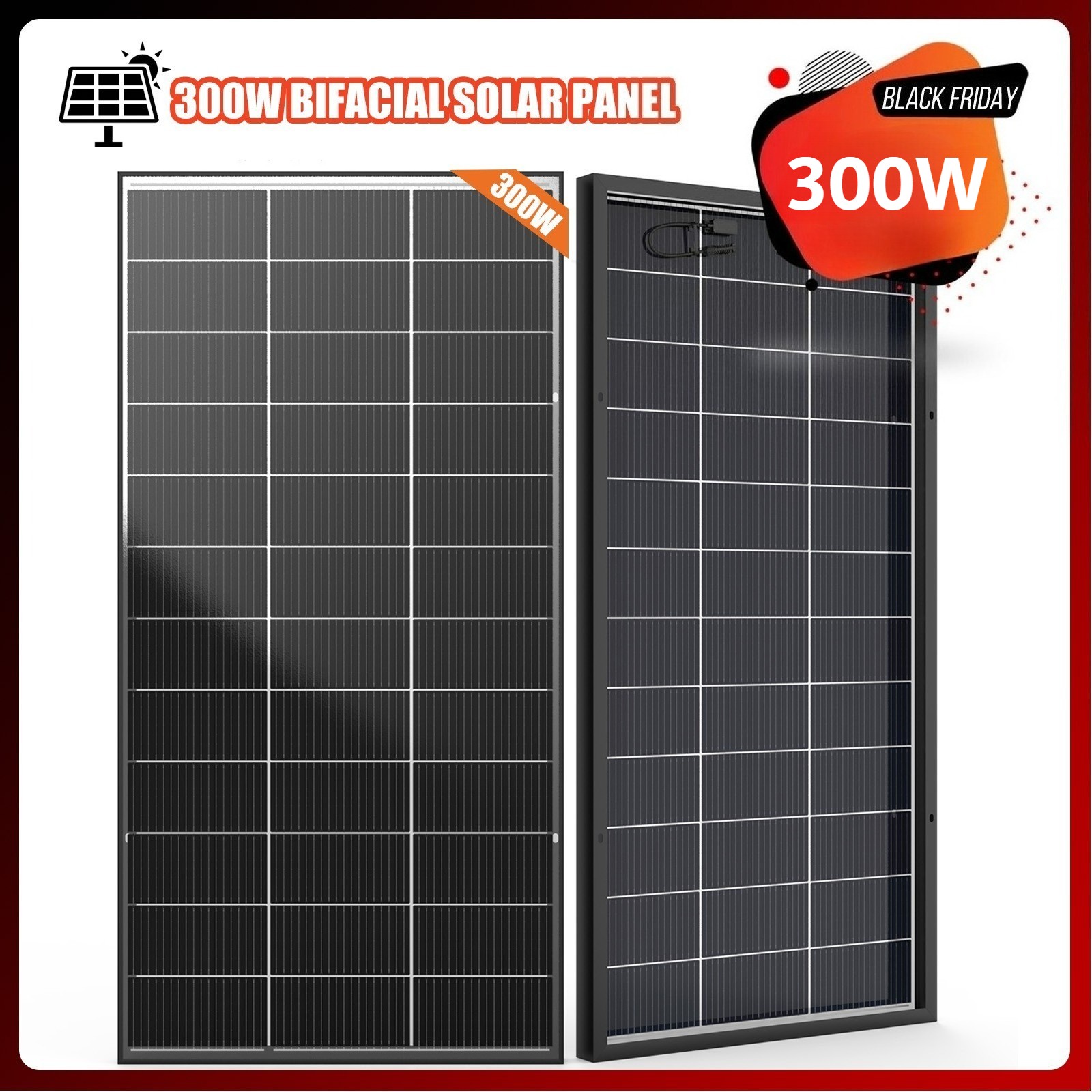 Bifacial 300W N-Type 12V Solar Panel 18BB Mono HighEfficiency for Sunsh/RV/Home
