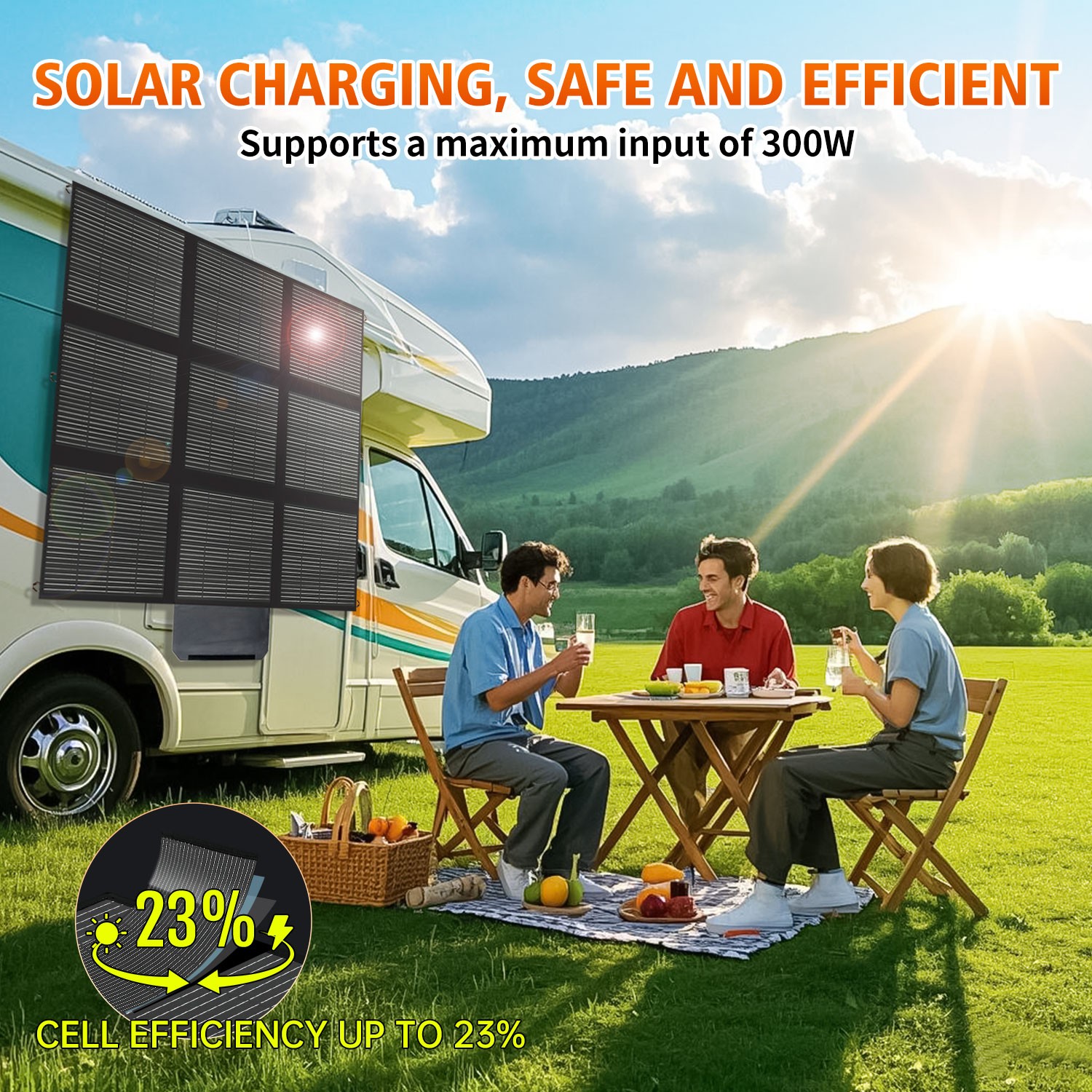 300W Foldable Portable Solar Panel kit for Power Station Charging Camping Mono