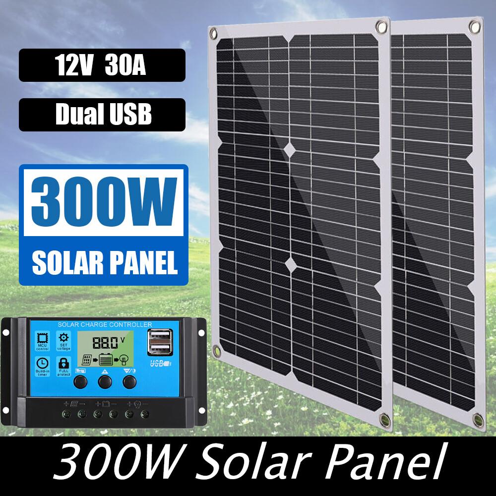 300W Watt Solar Panel Kit 12V Off Grid Battery Flexible Charge For RV Camping