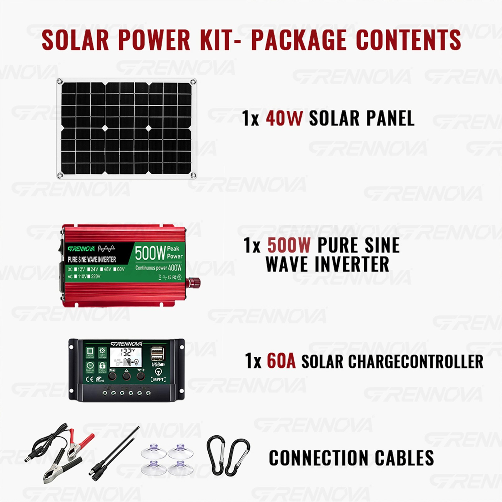 Grennova 500W True Power Solar Kit 60A MPPT Off-Grid RV Home Emergency Backup