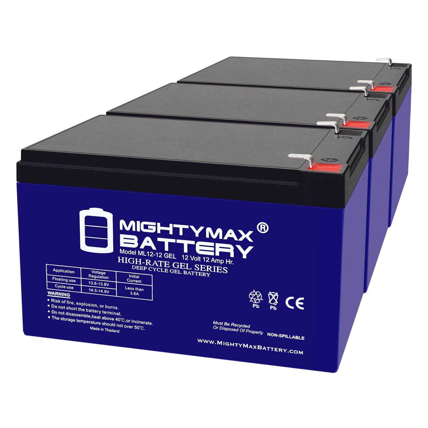 Mighty Max 12V 12AH GEL F2 Battery Compatible with Solar Power Banks – 3 Pack