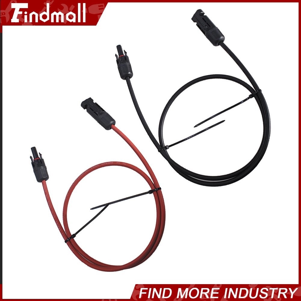 Findmall 1 Pair 3FT Black+Red Solar Panel Extension Cable Wire Connector 10 AWG