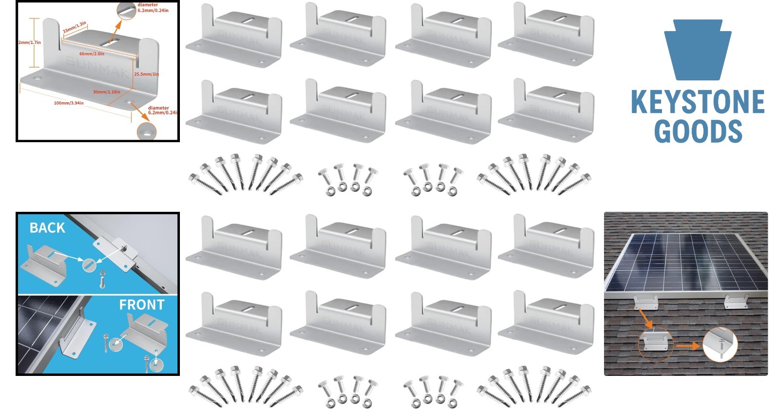 16pc Solar Panel Mounting Z Brackets Set – Lightweight Aluminum, Corrosion-Fr…
