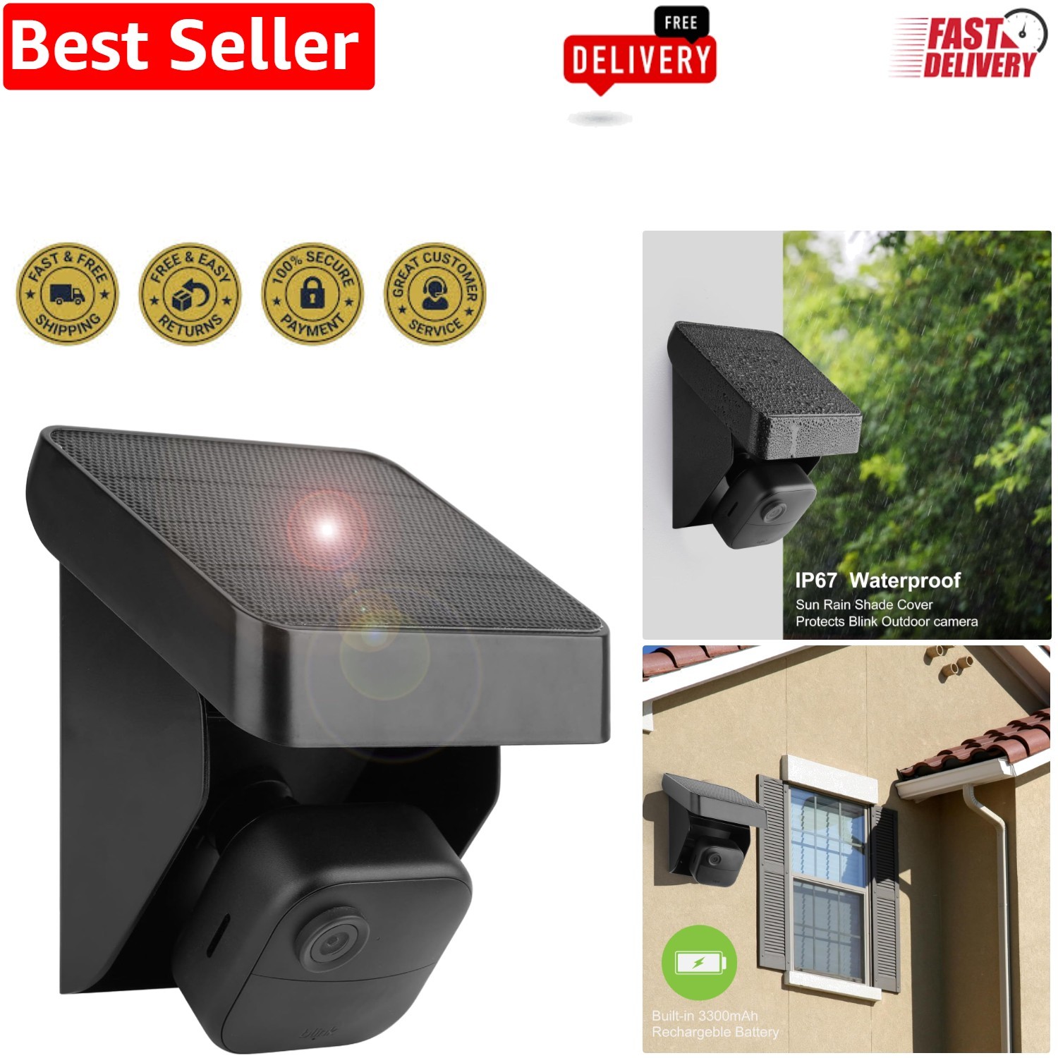 Monocrystalline Solar Panel Mount for Blink Outdoor – Continuous Power Supply