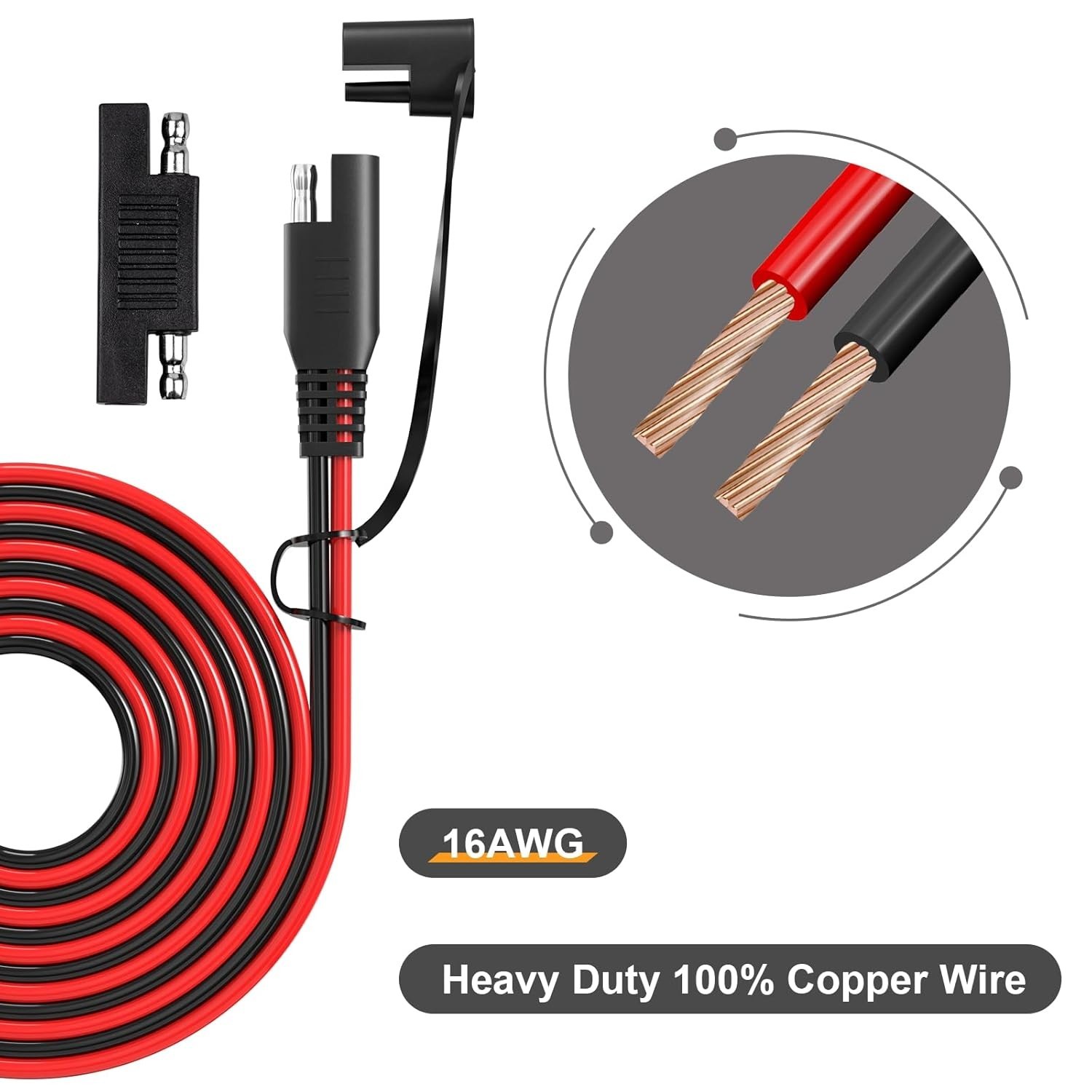 12FT Extension Cable 16AWG Quick Disconnect Connector for Automotive Solar Panel