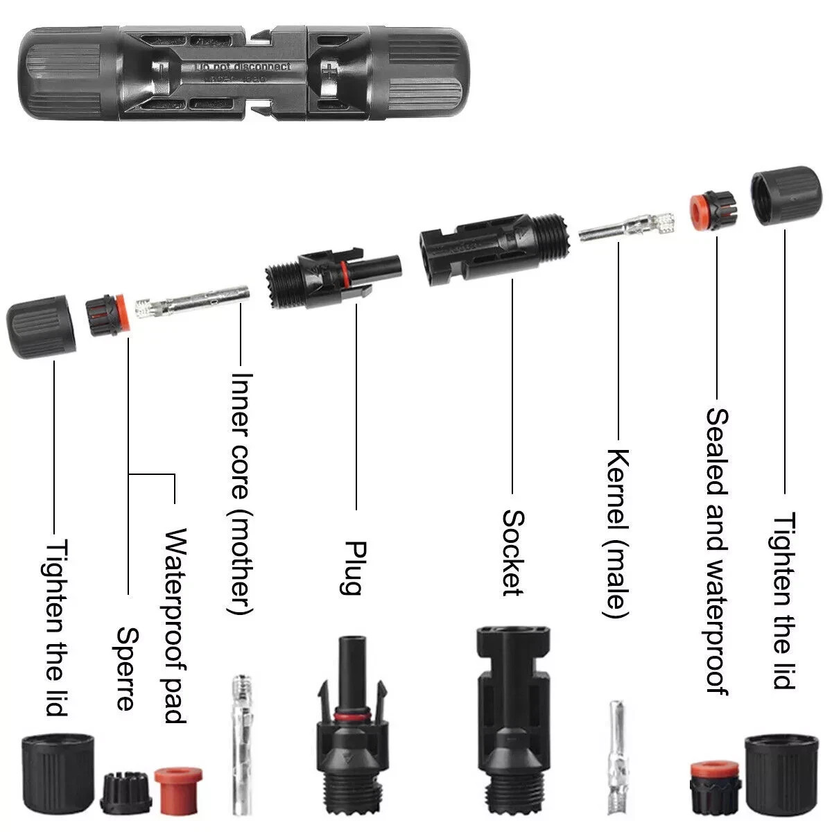10/2 Pairs Male Female Solar Cable Connectors For DIY Solar Panel US