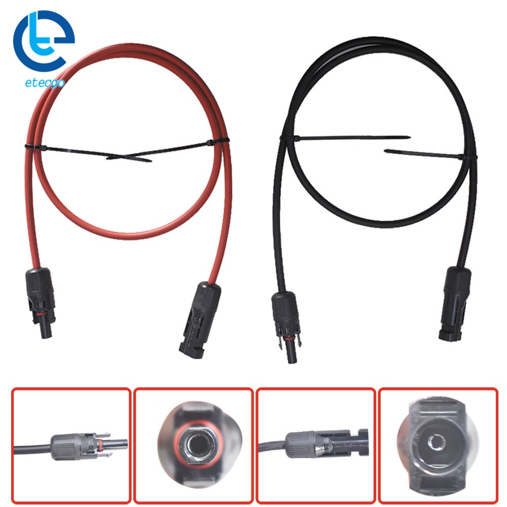 1 Pair Black + Red 10 AWG 3 Feet Solar Panel Extension Cable Wire Connector