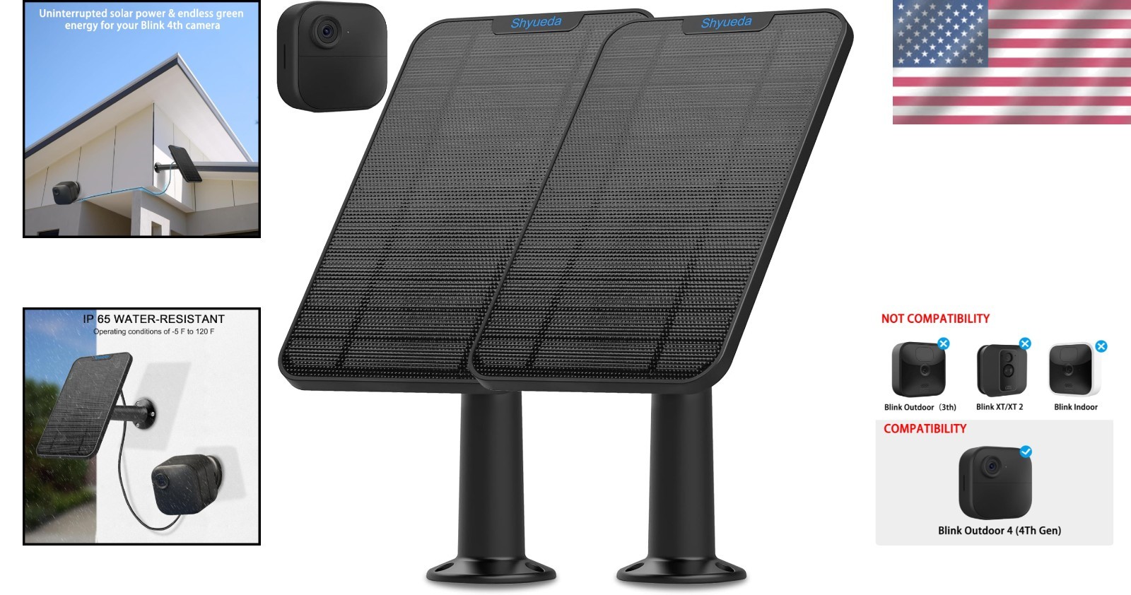 4W Solar Panel with 13.1ft Cable for Blink Camera
