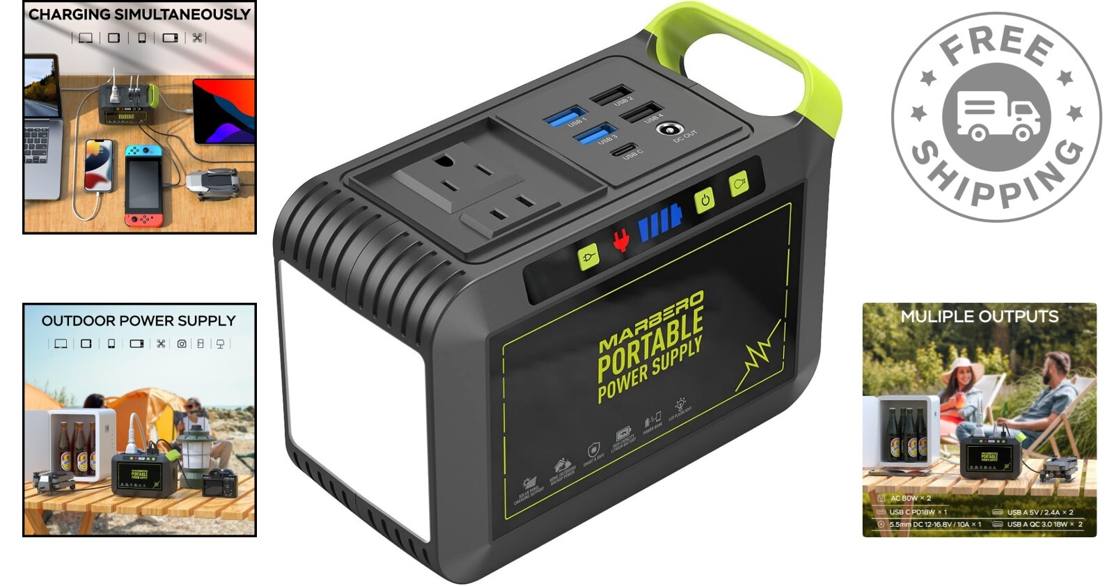 Compact 88Wh Portable Power Station w/ Solar Charging for Camping & Emergencies