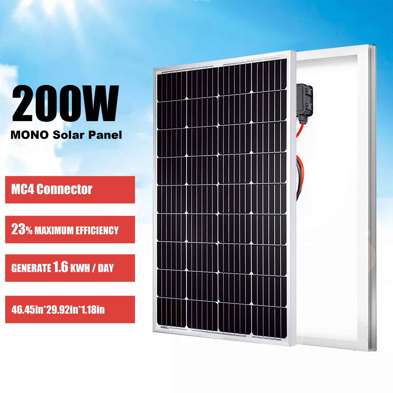 200 Watts 12 Volt Mono Solar Panel High Efficiency Solar Module for RV Trailer