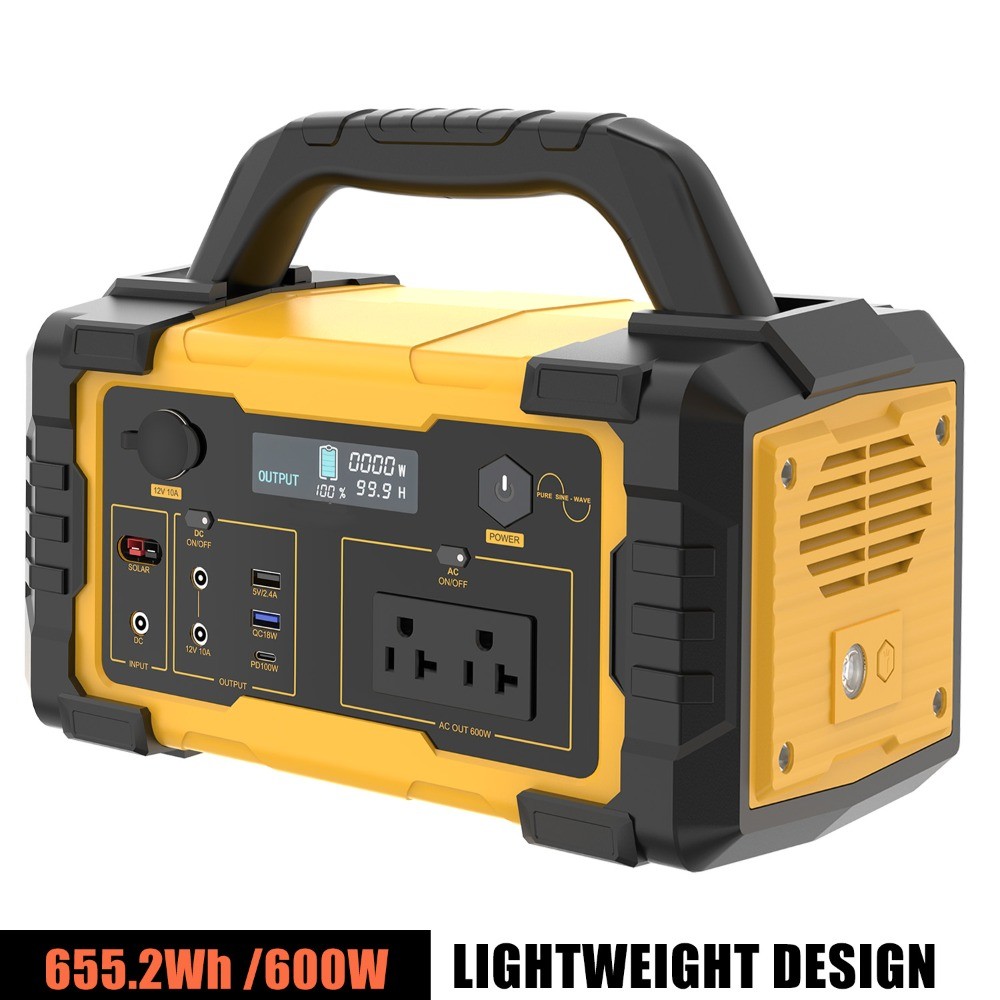 647Wh 600W Portable Power Station, AC/DC, LED Light, Backup Battery, 1200W Peak