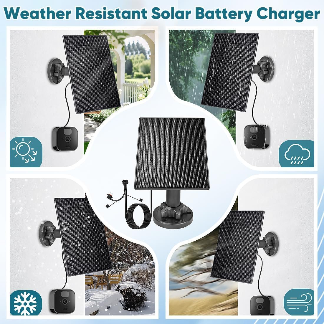 Solar Panel Charger for Blink Camera with 2600mAh Battery, IP66 Waterproof