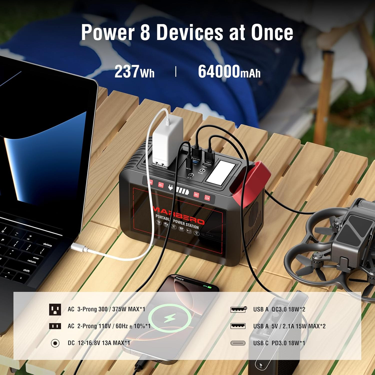 MARBERO 237Wh Solar Generator with Solar Panel Included Portable Power Station 3