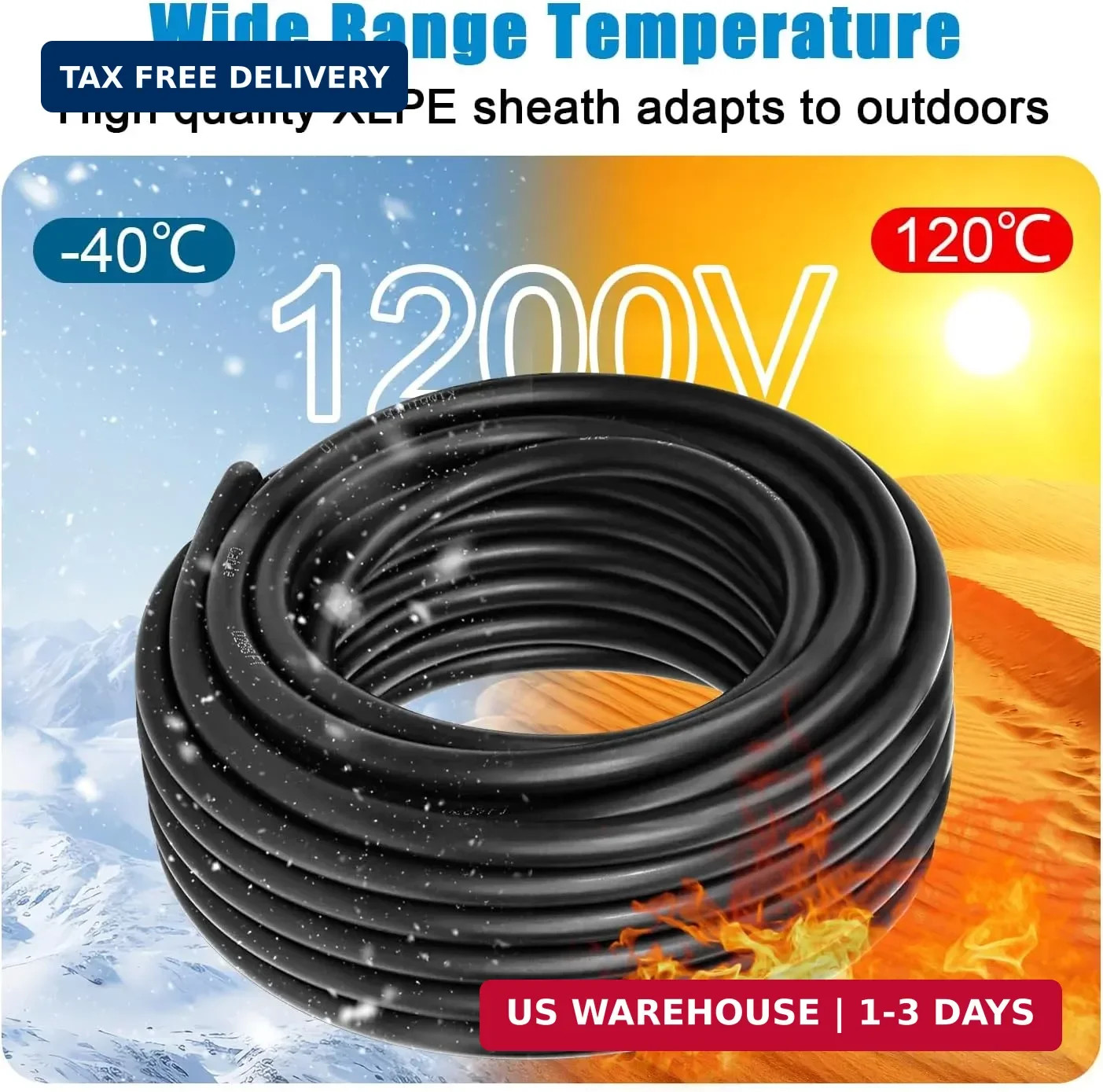 10 AWG Solar Cable 100FT Red + 100FT Black Tinned Copper Wire, 10 Gauge Solar Pa