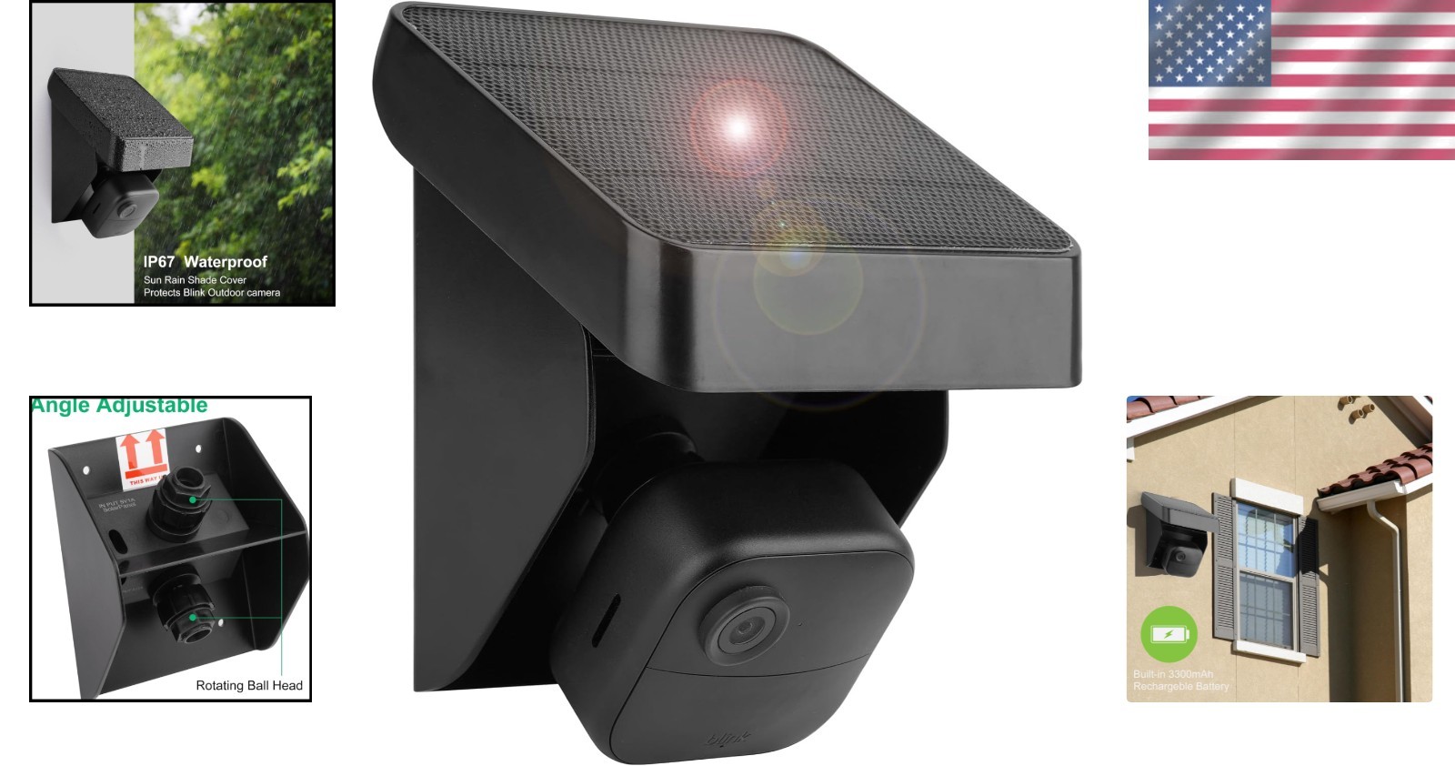 Weatherproof Solar Panel Charging Mount for Blink Cameras – 3300mAh Battery