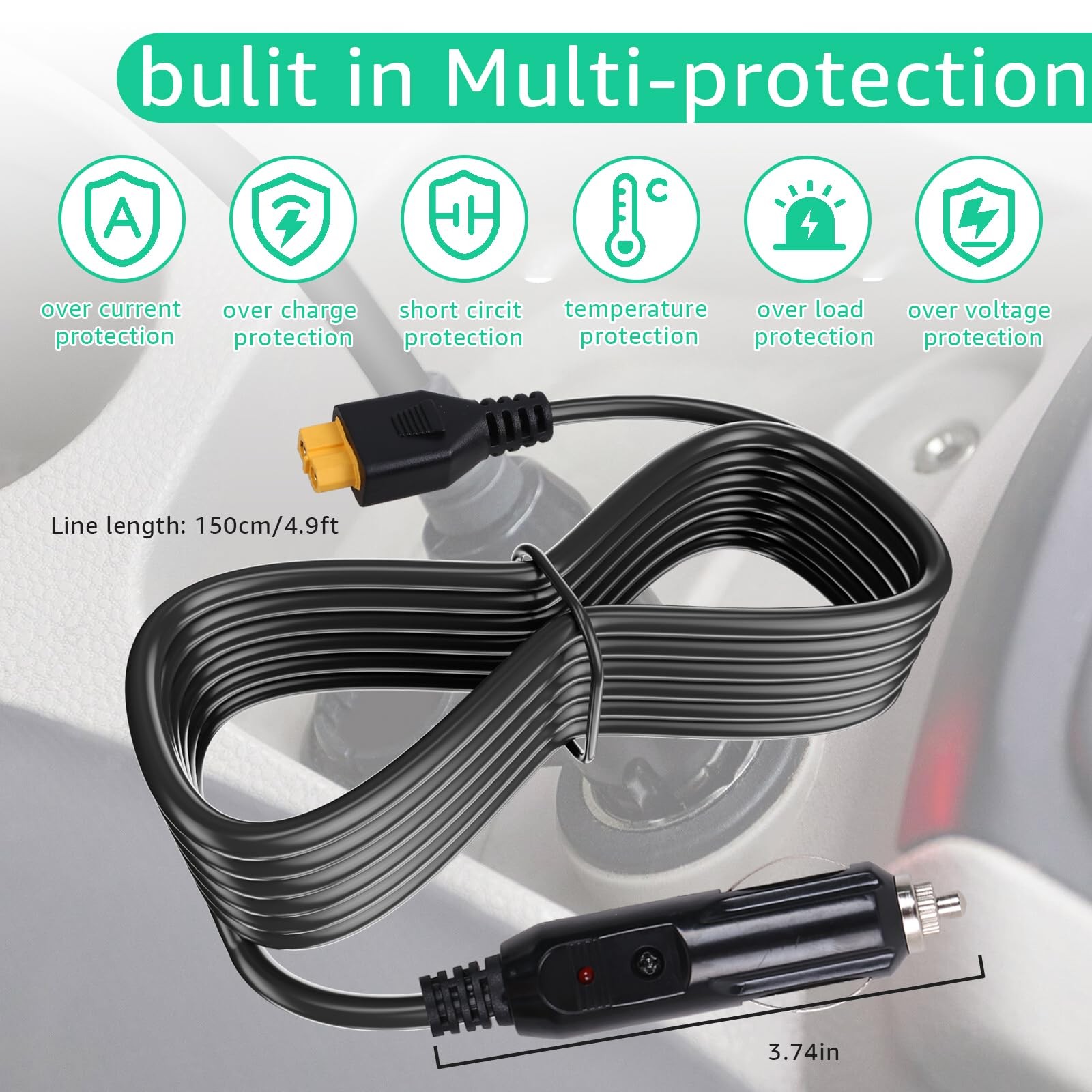 LCMLA 12V/24V XT60 Car Charging Cable Replacement for Ecoflow Delta/River Blu…