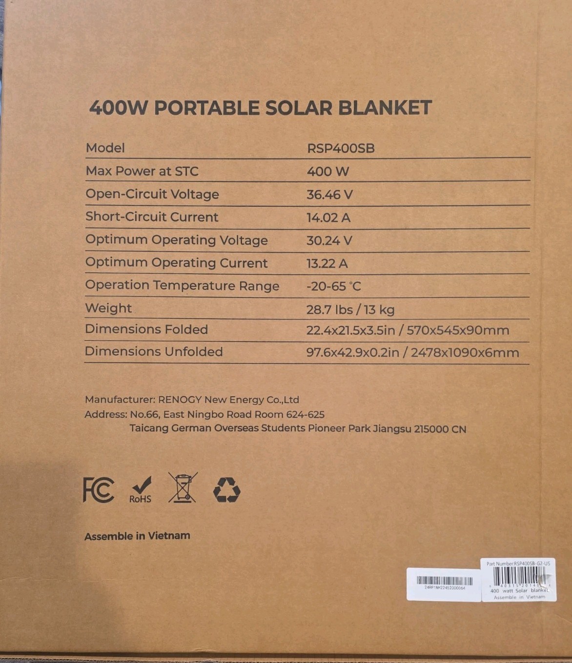 Renogy – 40OW Portable Solar Panel Foldable Solar Blanket RSP400SB-G2-US
