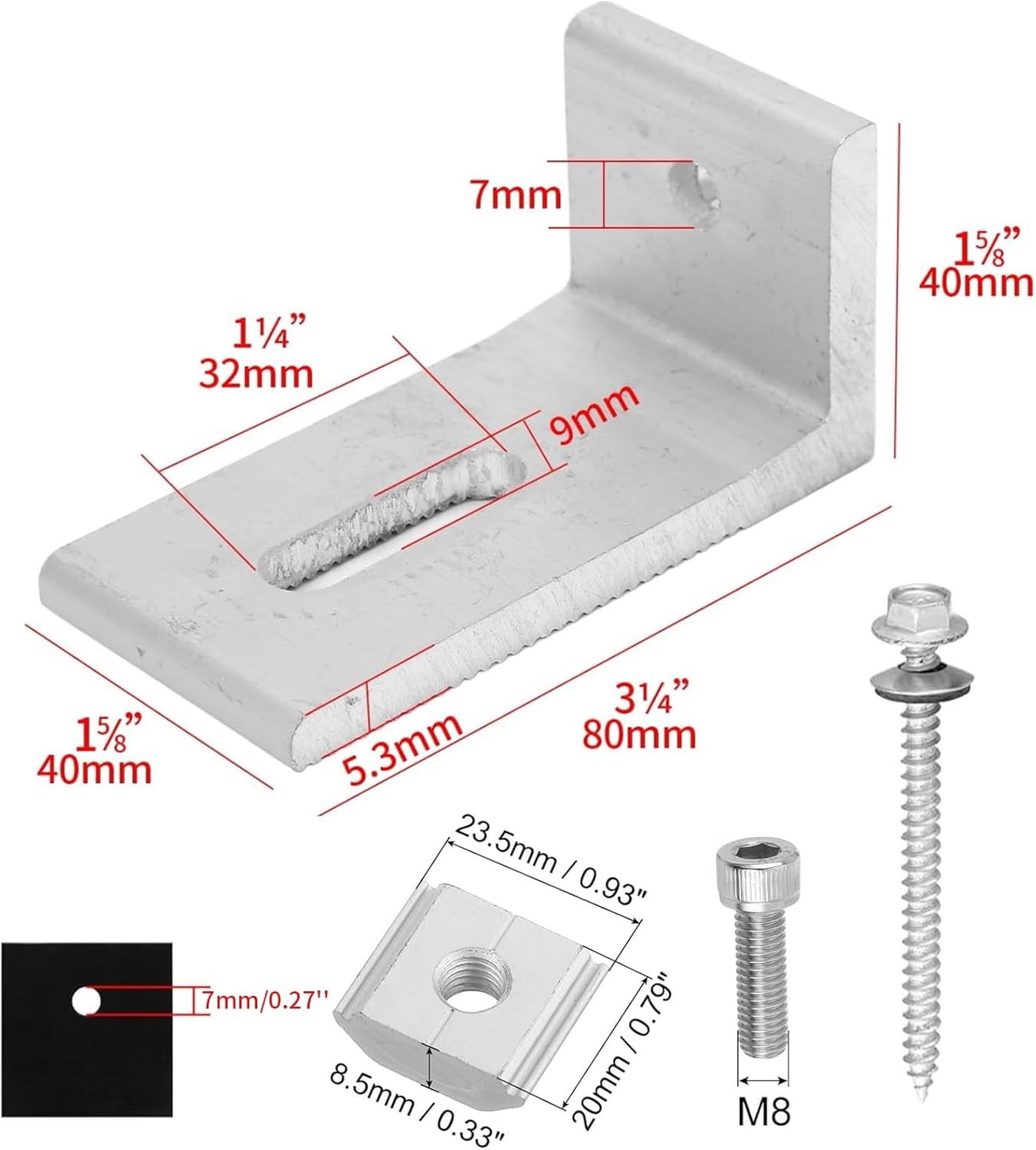 6 Pack Solar Mount L-Bracket with Hardware, Aluminum Alloy Photovoltaic Solar Pa