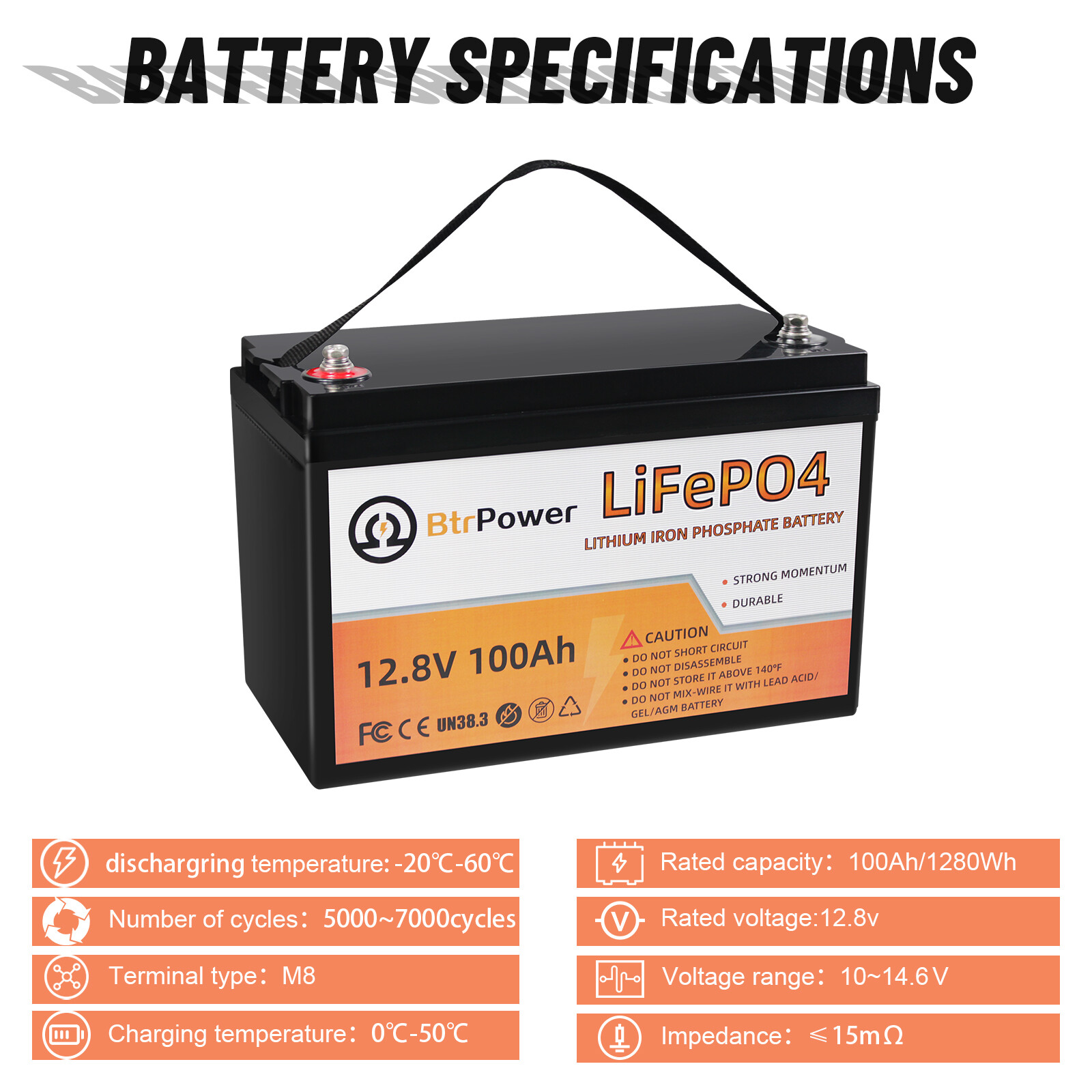 12V Lifepo4 Lithium Battery 8Ah 50Ah 100Ah 140Ah Pack for RV Marine Solar System