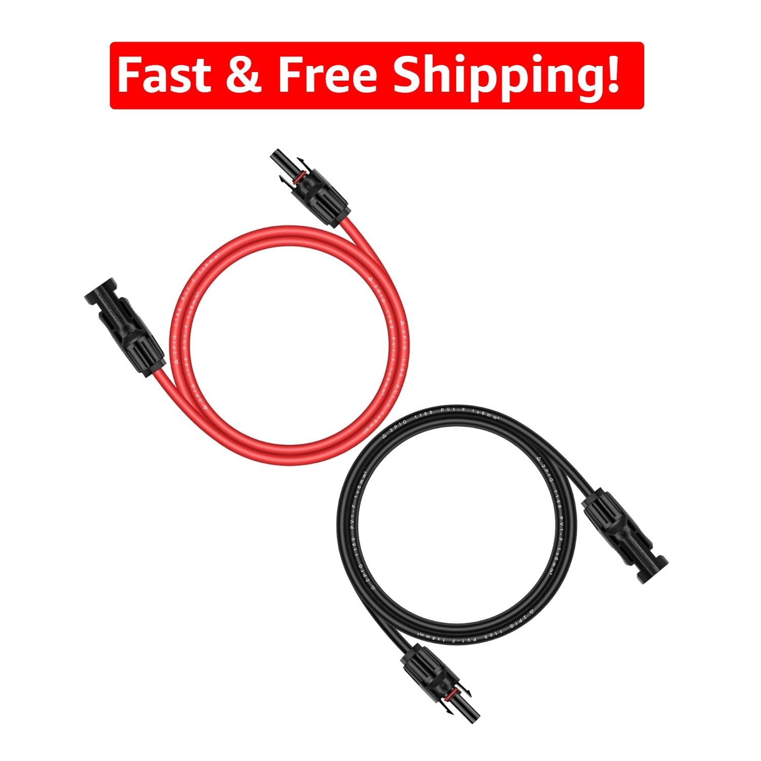 6ft 10AWG Solar Panel Extension Cable – UV & Weatherproof with Male-Female Co…
