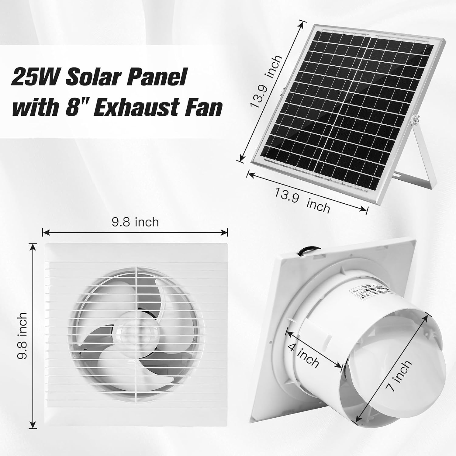 8″ Solar Powered Automatic Exhaust Fan for Greenhouse Shed Chicken Coop Pet