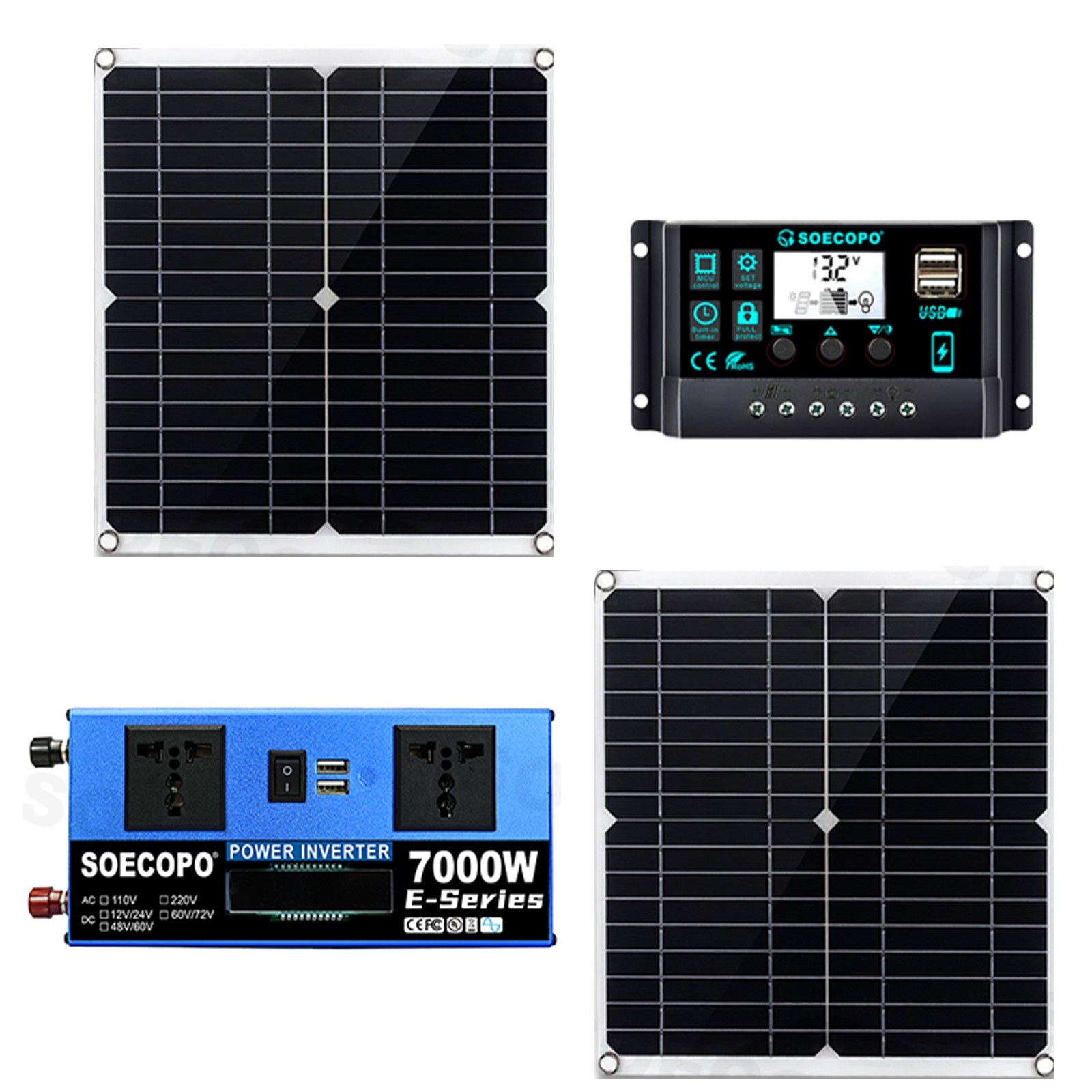 Powerful 7000W Solar Generator Kit | Inverter, 2pcs Solar Panels + Controller