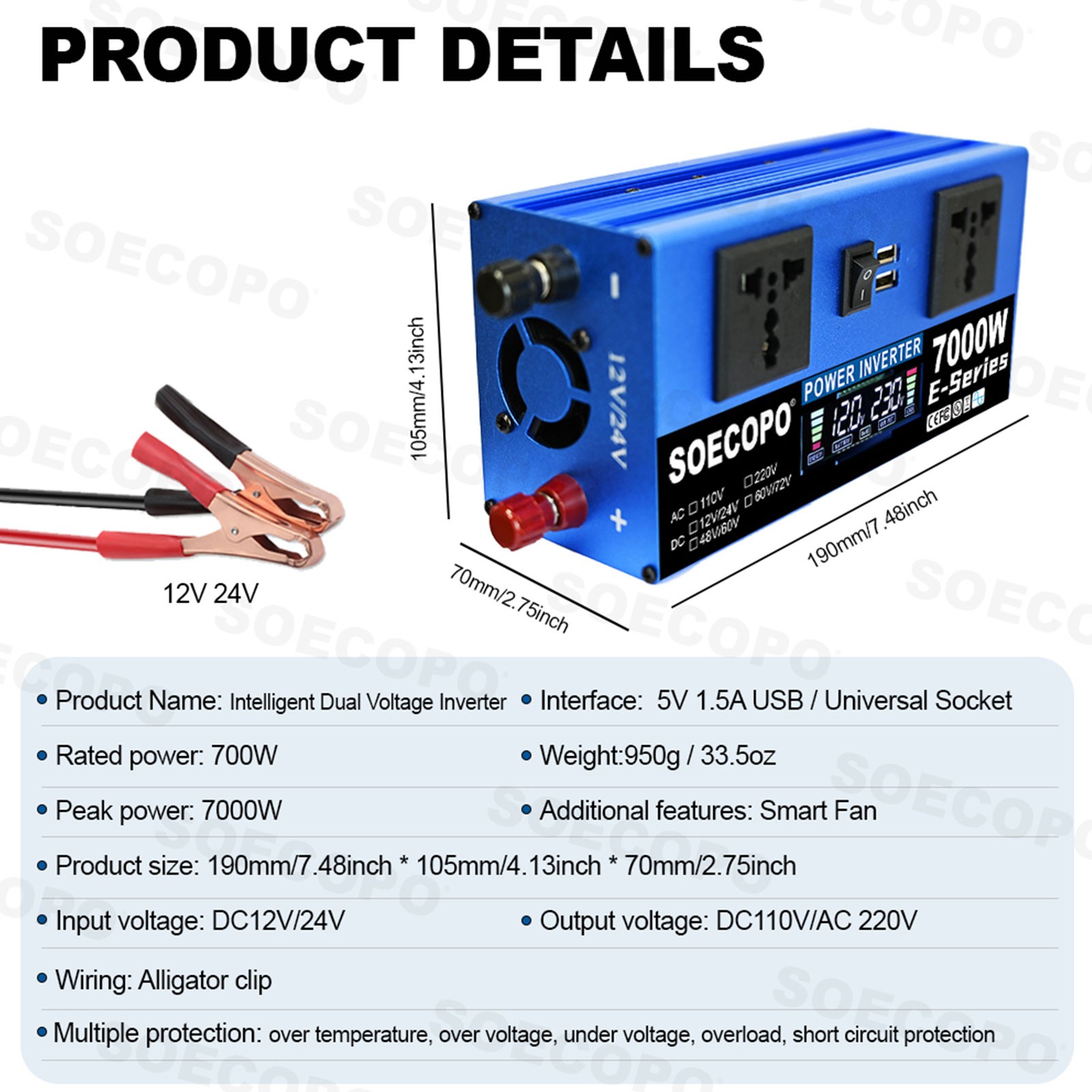SOECOPO 7000W Peak Solar System Kit Flexible Panel 100A Controller 12V 24V