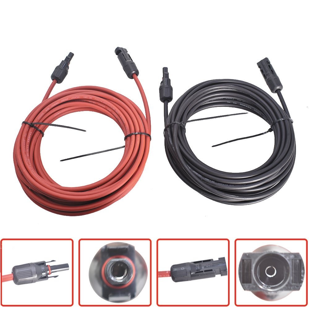 New 4mm²/12AWG 20ft Black+Red Solar Panel Extension Cable Wire Connector 1 Pair