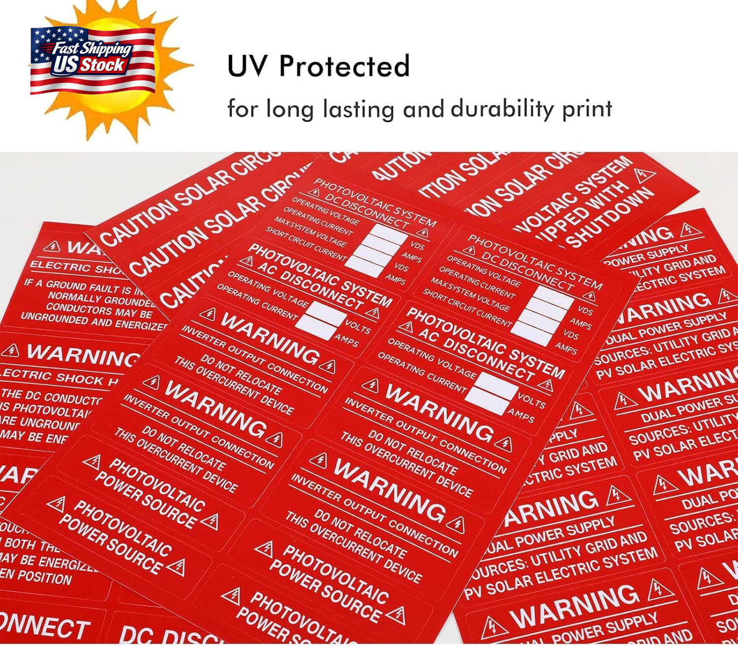 62-Pack Solar PV System Label Kit – Code 2020/2023 Compliant Photovoltaic Sticke